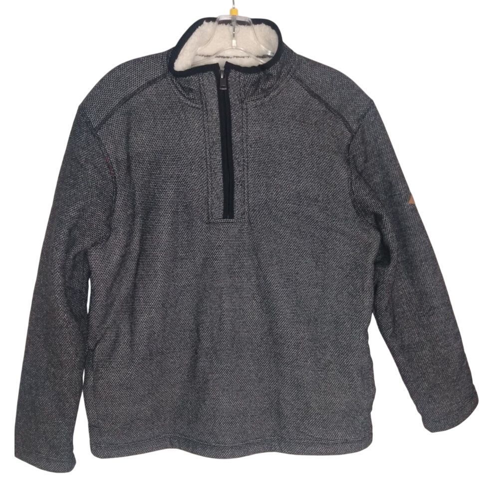 ORVIS Sherpa Fleece Lined Quarter 1/4 Zip Pullover Sweater Gray Black Textured M